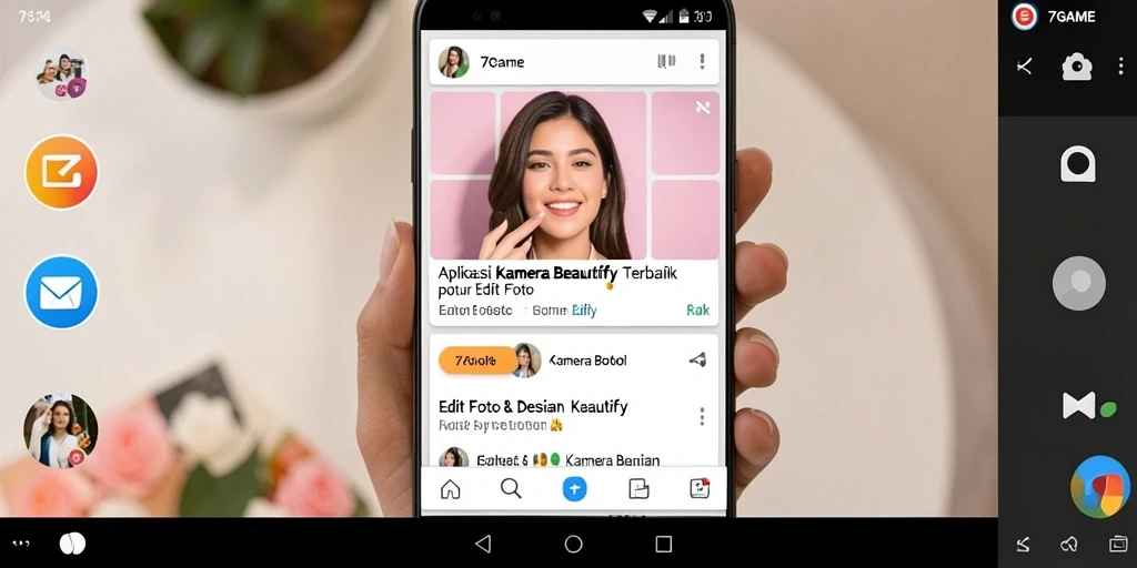 Tampilan antarmuka 7GAME dengan fitur Kamera Beautify yang menarik.