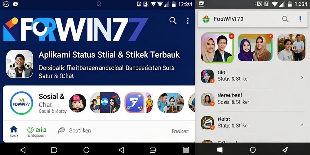 Tampilan aplikasi FORWIN77 dengan beragam stiker dan status.